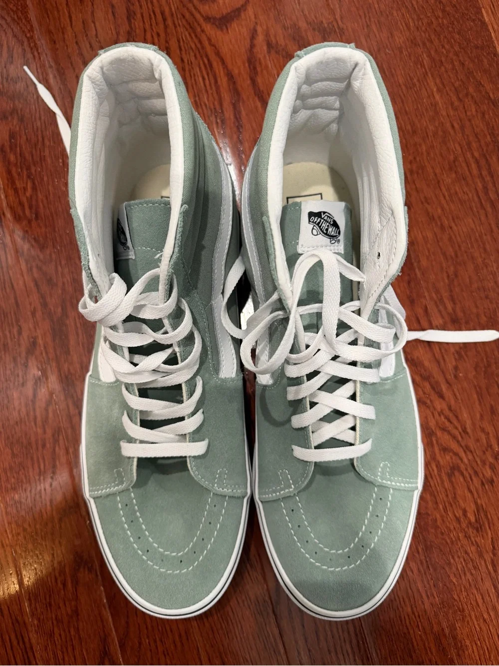 Vans Sk8-Hi High Top Sneakers in Sage Green with White Stripe (New - never worn)